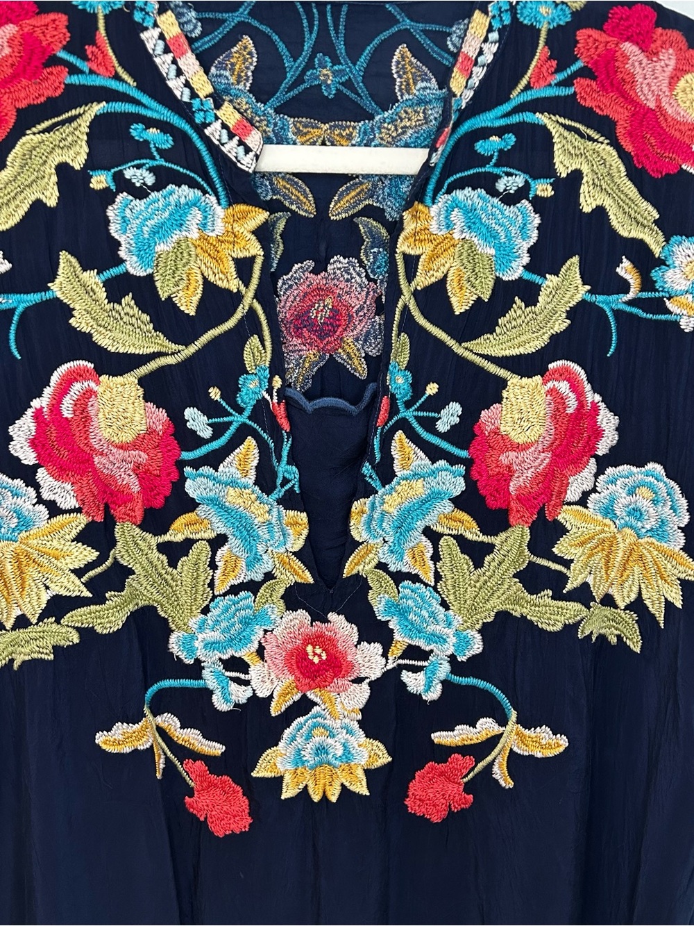 Johnny Was Blue Flora Heavily Embroidered Long Sleeve Tunic Blouse Size Small - Picture 3 of 11